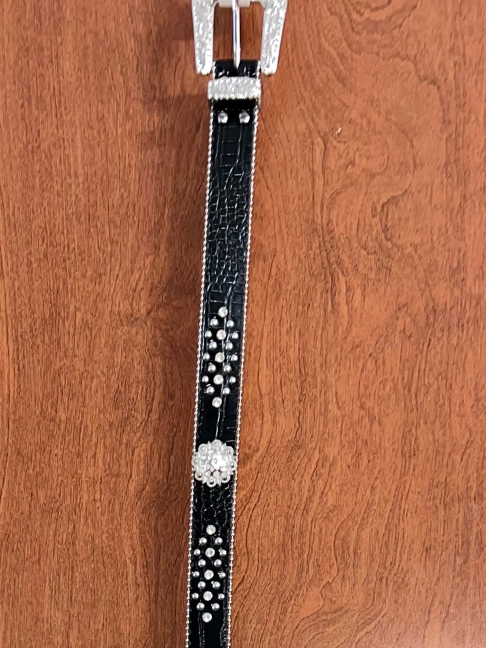 Rhinestone-Embellished Black Western Belt with Silver Buckle - Picture 6 of 9